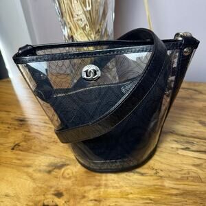 Chanel Camelia Flower Clear PVC Leather Crossbody Bucket Bag Authentic CoA